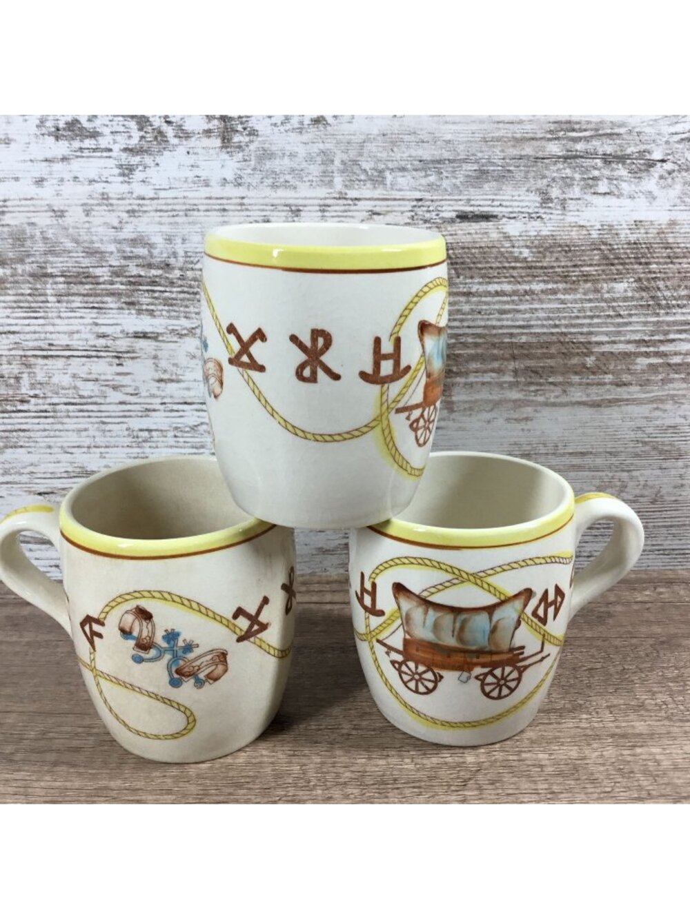 Set of 3 Fred Roberts Chuck Wagon Western Mugs Lariat & Spurs Design